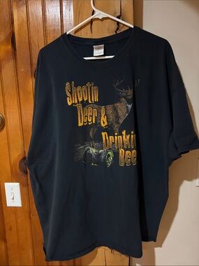 Gildan Black Short-Sleeve Graphic Tee with Yellow Text & Brown Deer